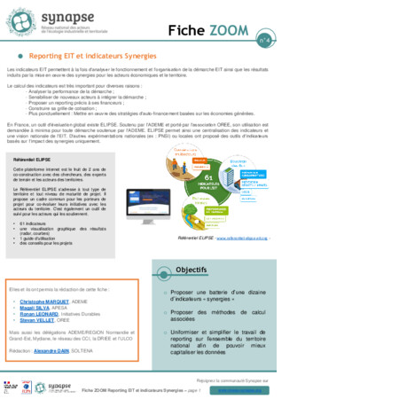 Fiche Zoom n°4 - Reporting EIT et indicateurs Synergies